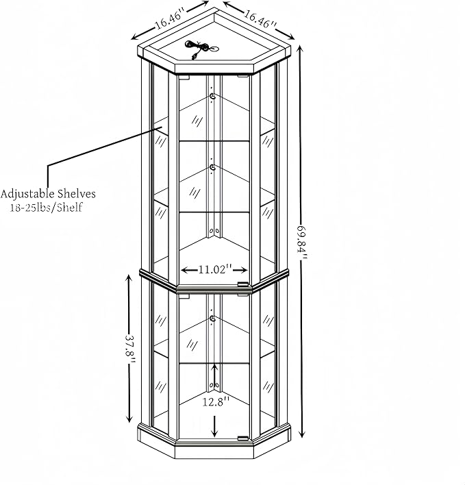 Corner Curio Cabinet, 150lbs Heavy Duty Glass Display Cabinet