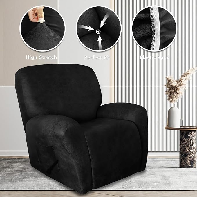 ANARACHON Leather Look Recliner Chair Covers Stay in Place 4-Piece Recliner