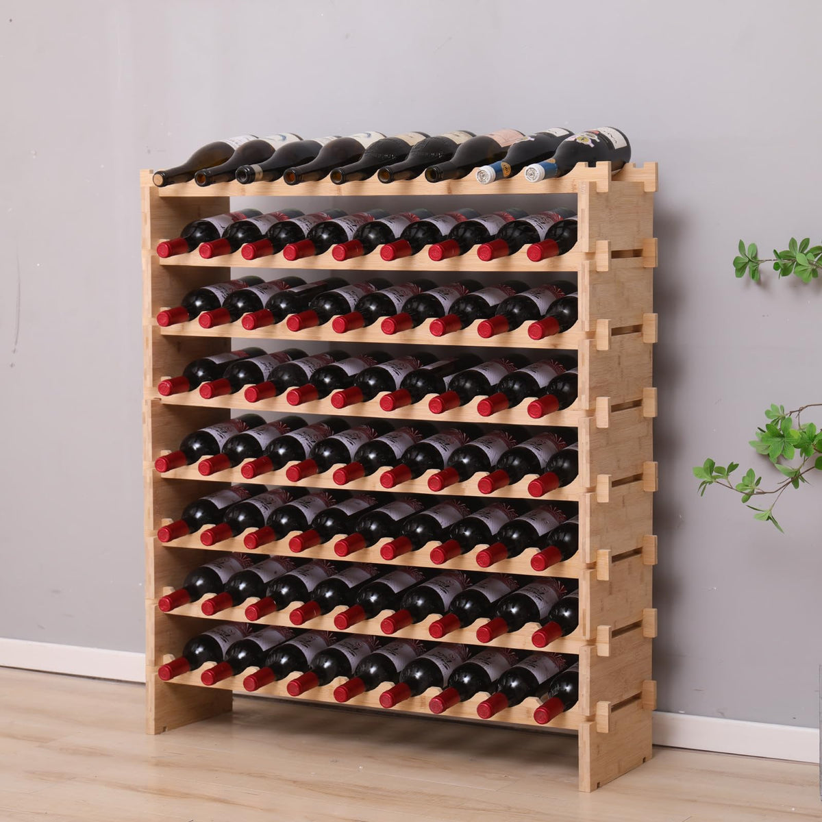 FDHUIJIA 72 Bottle Stackable Storage Modular Wine Rack Cabinet Bamboo freestanding Floor Wine Holder Display Shelves