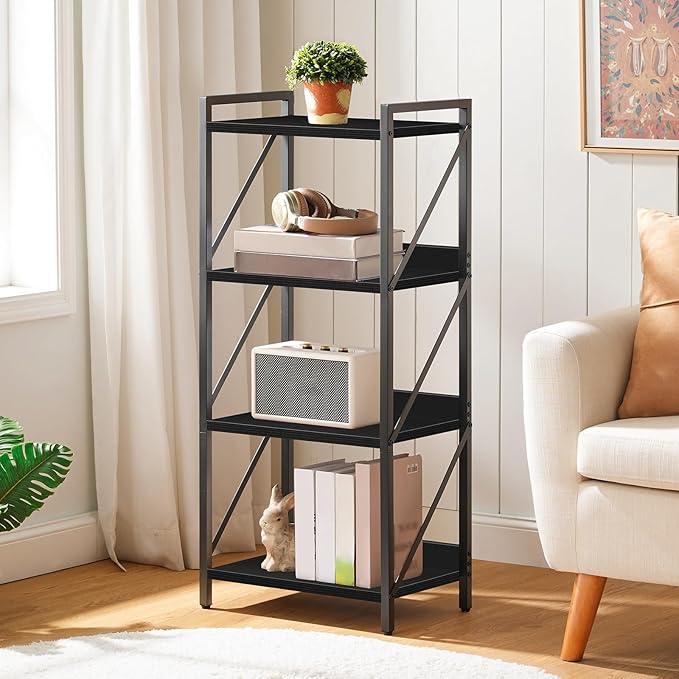 HOOBRO Bookshelf, 4-Tier Industrial Bookcase, Book Shelf Storage Organizer