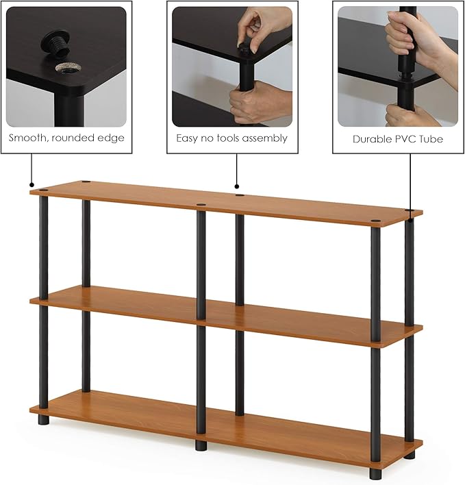 Furinno TURN-N-TUBE Storage Shelves, 3-Tier 47.4 Wide Book Shelf, Corner Shelf