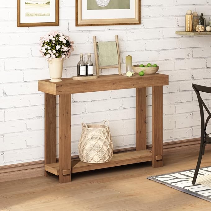 WINWYY Solid Wood Console Table, 42.5" Farmhouse Entryway Tables Thickened
