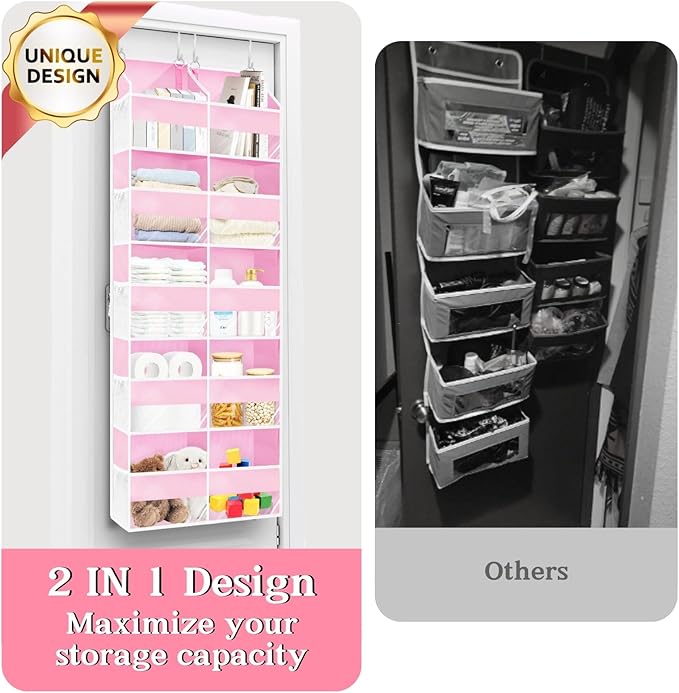Ofiray-home Pink Over The Door Organizer 5 Tiers, Extra Large Behind Door