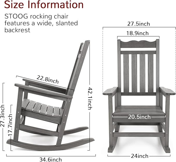 Stoog Outdoor & Indoor Rocking Chair, All-Weather Porch Rocker