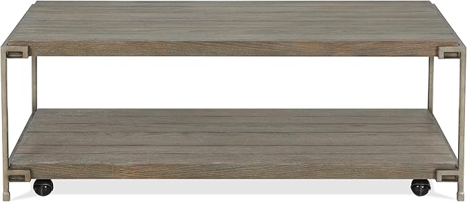 50 inch Wood Coffee Table with Removable Casters, Industrial Living Room Center
