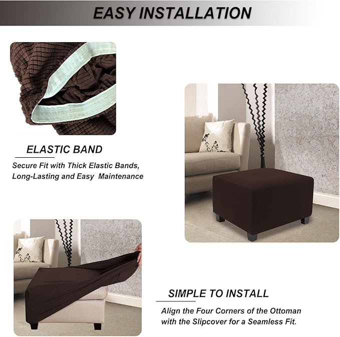 NeColorLife Stretch Ottoman Cover Square Soft Knitted Jacquard Washable Thick