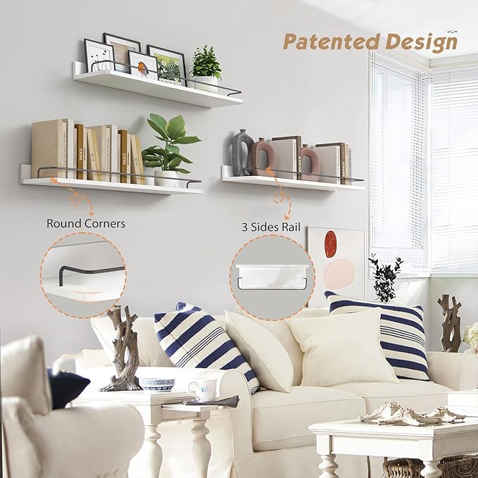 Forbena Floating Shelves for Wall 24 Inches Long, Modern White Wall Shelving