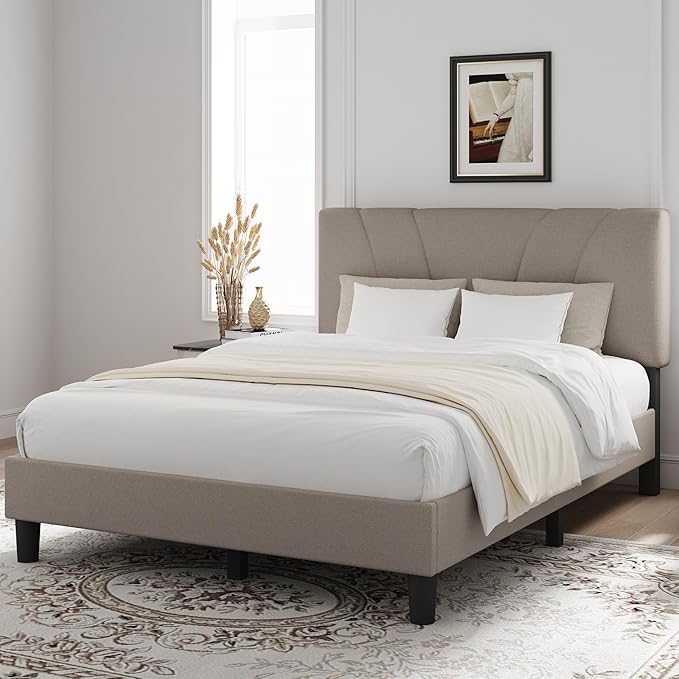 Novilla Queen Bed Frame with Headboard, Bed Frame Queen Size with Wood Slats