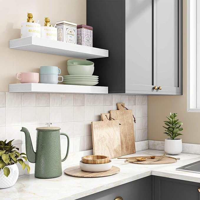 Fixwal Floating Shelves for Wall, 15.7" Wood Wall Mounted Shelves for Living