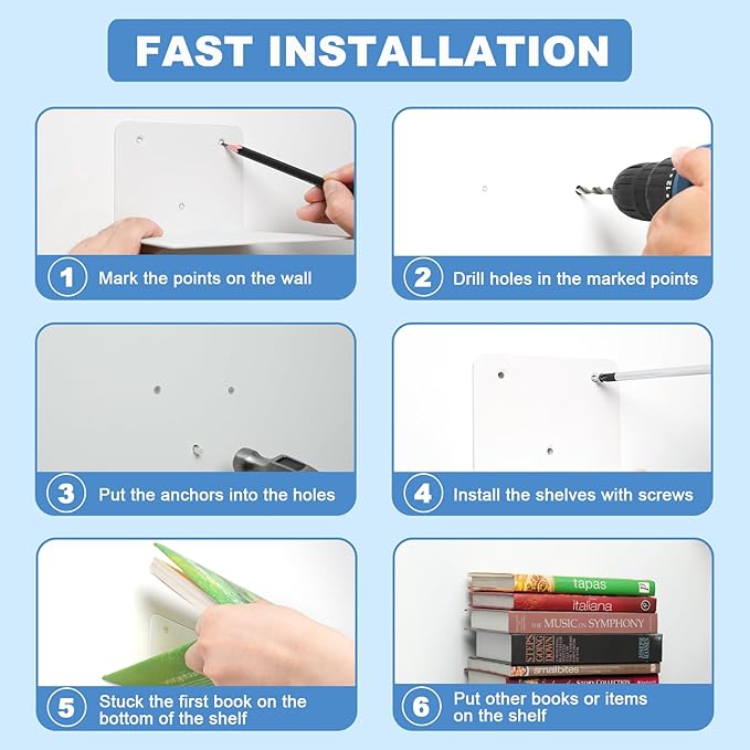 Fentec Invisible Floating Bookshelf, Wall Mounted Floating Bookshelves