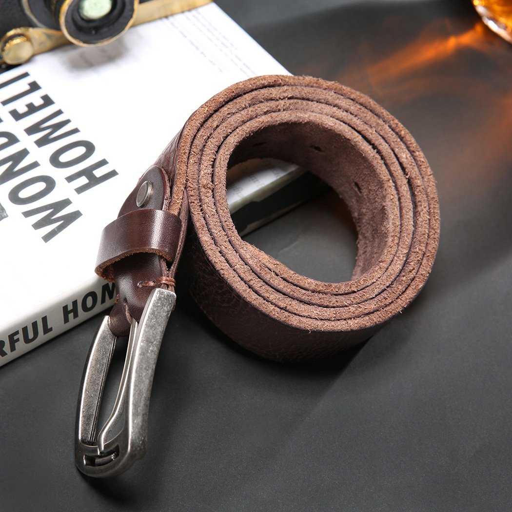 KEECOW Men's 100% Italian Cow Leather Belt Men With Anti-Scratch Buckle,Packed in a Box (1001-brown, 34-38)