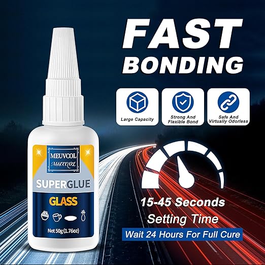 Glass Glue, 100g Ultra Strong Clear, Waterproof & Fast Super Glue, Curing