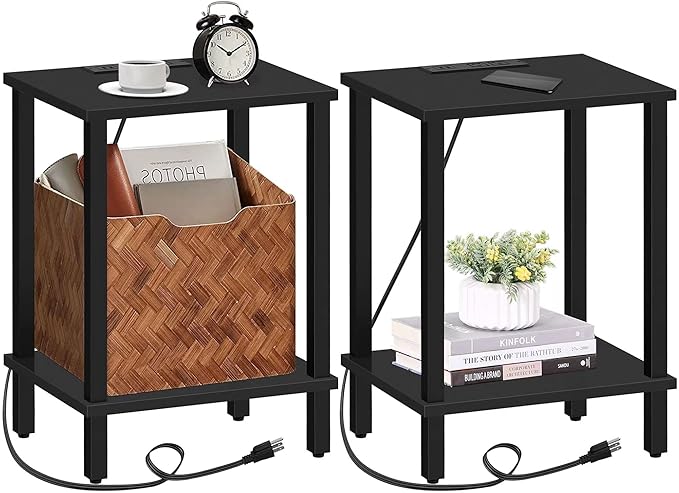 TUTOTAK End Table with Charging Station, Side Table with USB Ports and Outlets