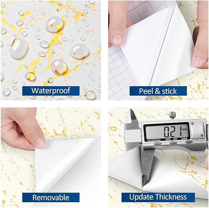 FunStick 36"x200" Cream White and Gold Wallpaper Peel and Stick Marble Contact