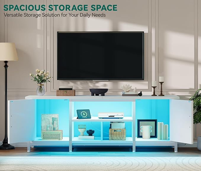 YITAHOME TV Stand with LED Lights & Charging Station, Farmhouse Entertainment