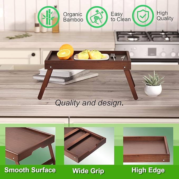 Fibogollo 2 Pack Bamboo Bed Tray Table