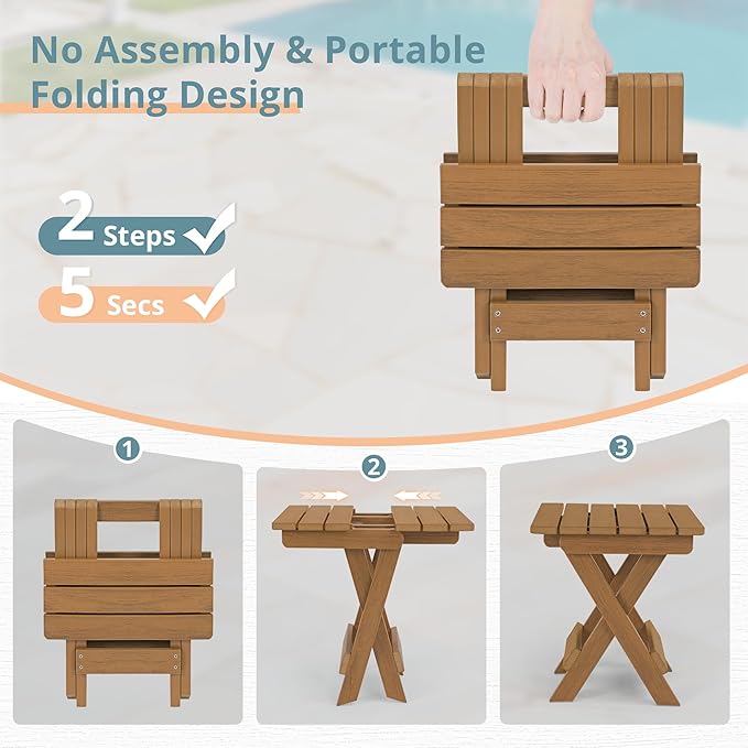 LUE BONA Small Outdoor Folding Side Table, HDPS Outside End Table