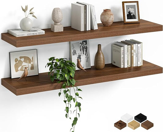 Fun Memories Floating Shelves for Wall, 40 Inch Long Set of 2 Rustic Wood Wall