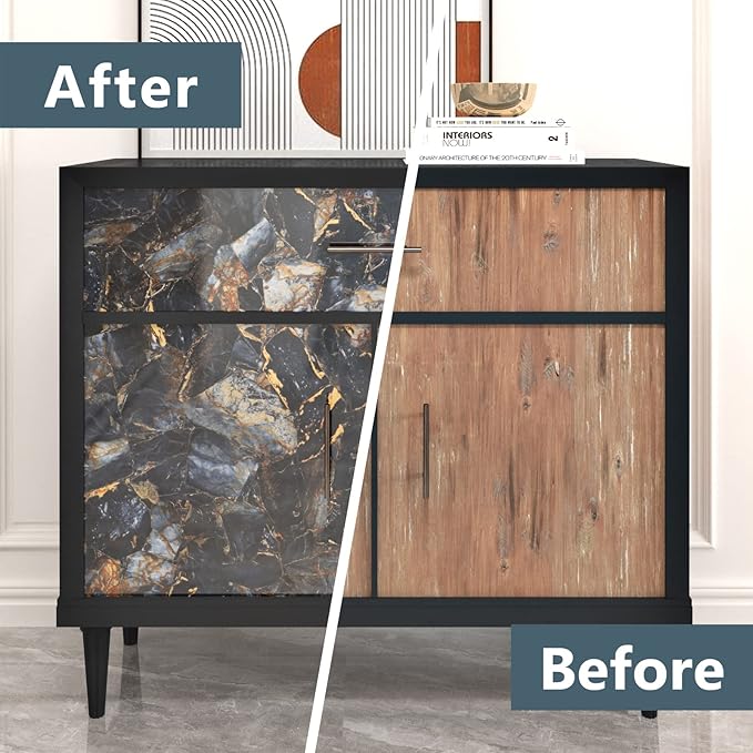 Black Marble Contact Paper Waterproof Removable Peel and Stick Wallpaper Film