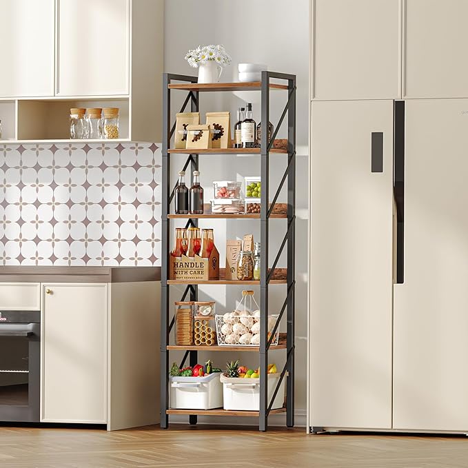 HOOBRO Bookshelf, 6-Tier Industrial Bookcase, Book Shelf Storage Organizer