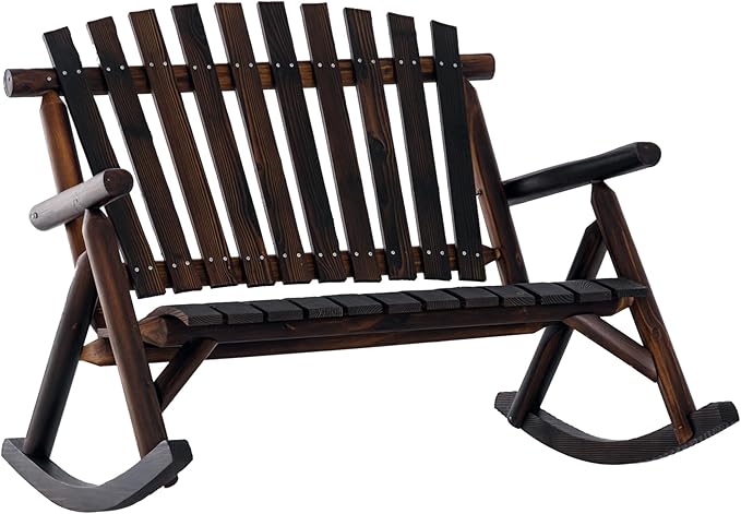 Outsunny Outdoor Wooden Rocking Chair, Double-Person Rustic Adirondack Rocker