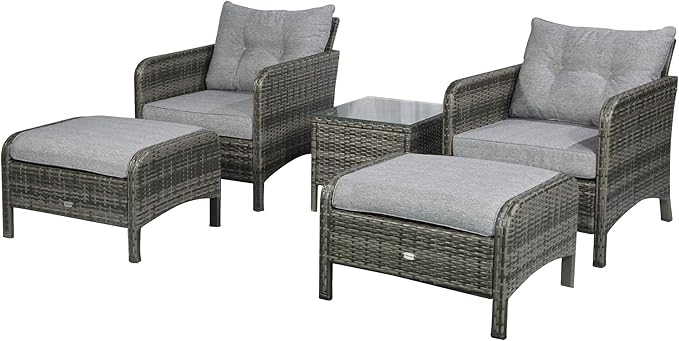 Outsunny 5 Pieces Rattan Wicker Lounge Chair Outdoor Patio Conversation Set
