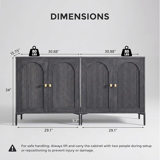IFBUY Modern Sideboard Buffet Cabinet, 123.5" W Fluted Arched Buffet Cabinet