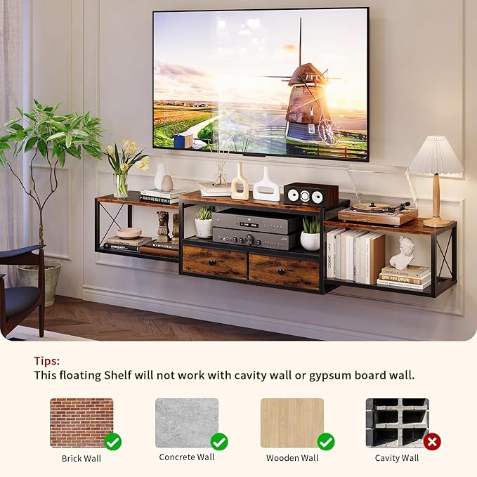 HavenlyYouth 55" Floating TV Stand, Modern Entertainment Center, Wall-Mounted