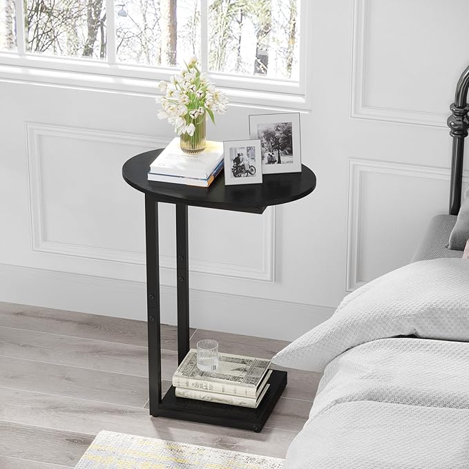 Hosfais Small Side Table End Table, C-Shaped Wood Coffee Table TV Tray