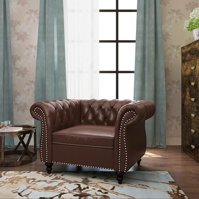 Mid-Century Sofa Chair, Faux Leather Accent Chair
