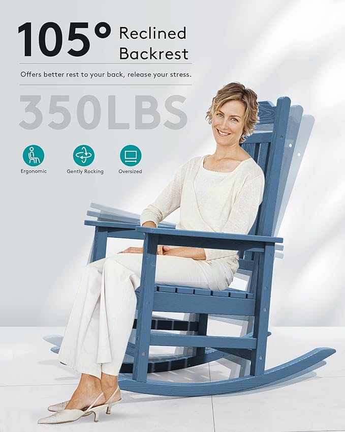 SERWALL Oversized Rocking Chair Outdoor, HDPE Outdoor Rocking Chair