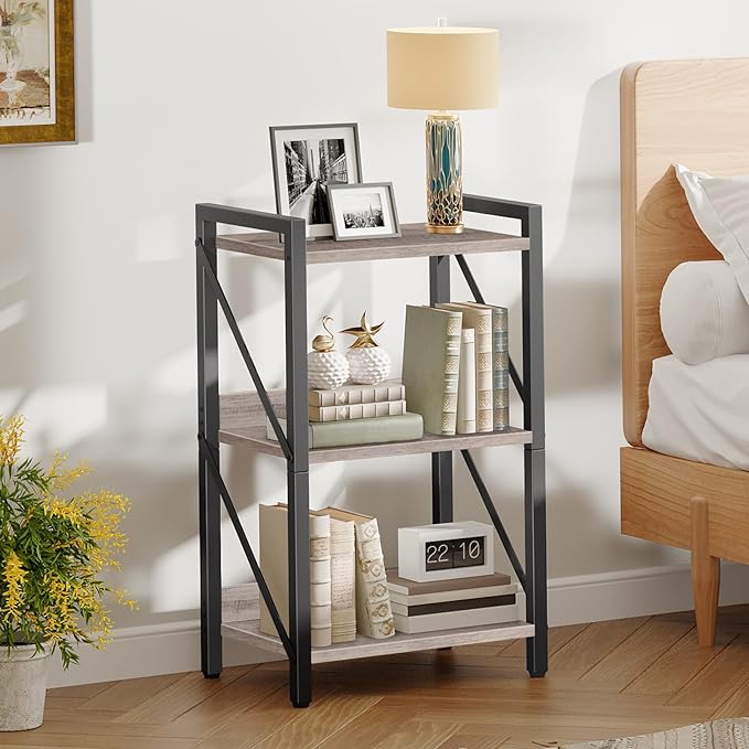 HOOBRO Bookshelf, 3-Tier Industrial Bookcase, Book Shelf Storage Organizer