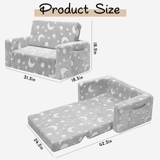 SLIGUY Kids Chair, Toddler Couch, Fold Out Sofa Chair, Toddlers Convertible