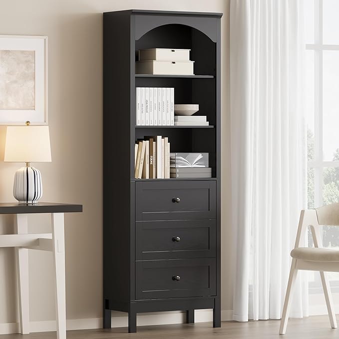 Bookshelf with Drawers, Floor Standing Display Storage Cabinet