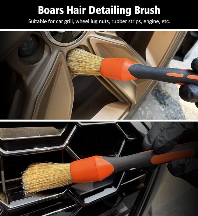 YeewayVeh 3pcs Car Detailing Brush Set, Boars Hair Detailing Brushes, Ultra
