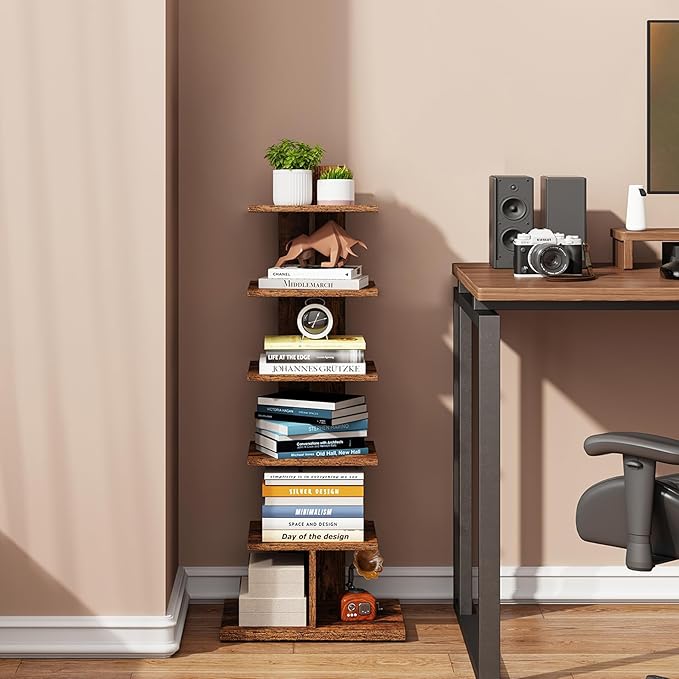 TUTOTAK Narrow Bookshelf, 6-Tier Bookcase, Spine Book Shelf