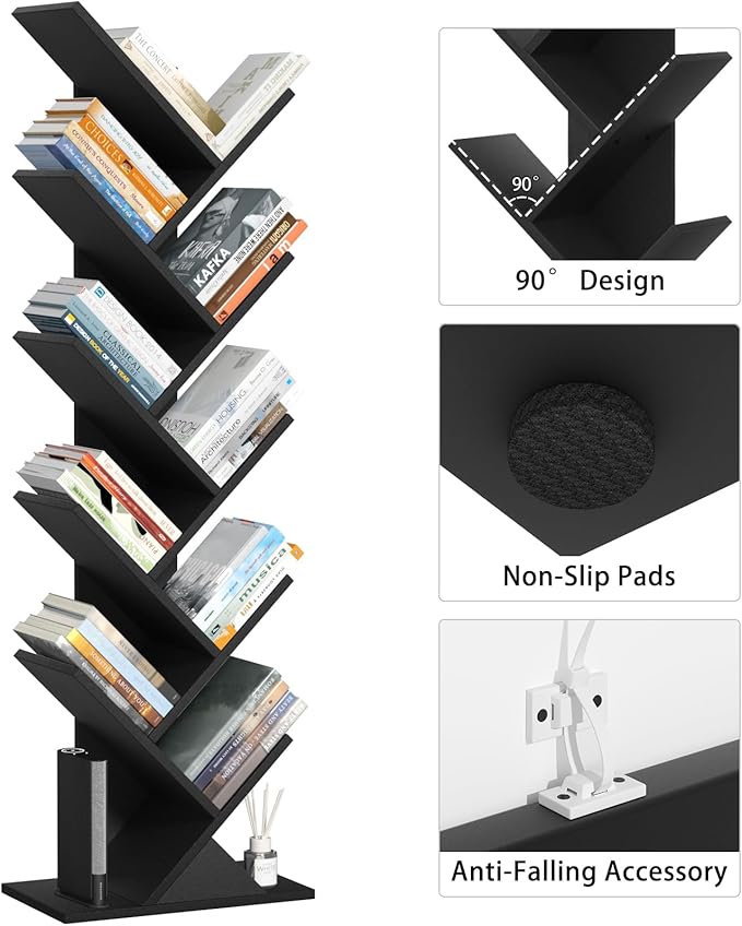 SHEEPAM 10 Tier Tree Book Shelf, Floor Standing Wood Bookshelf