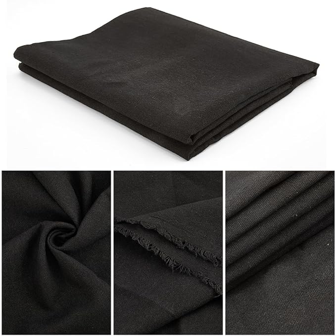 59 Inch Black Linen Cotton Canvas Embroidery Fabric by The Yard Solid Color