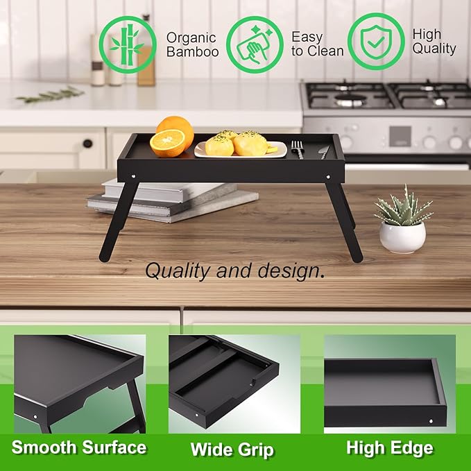 Fibogollo 4 Pack Bamboo Bed Tray Table