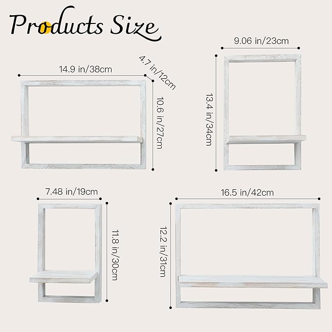 PHOENANCEE Square Floating Shelves, Framed Wall Shelf Decorative Set of 4