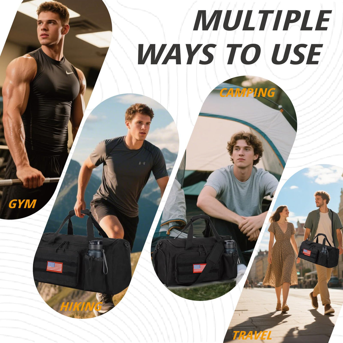 Tactical Gym Bag for Men, 40L Large Capacity Duffle Bags with Shoes Compartment, Sports Bag with wet compartment, Multi-functional Weekend Bags Suitable for Travel, Camping,hiking