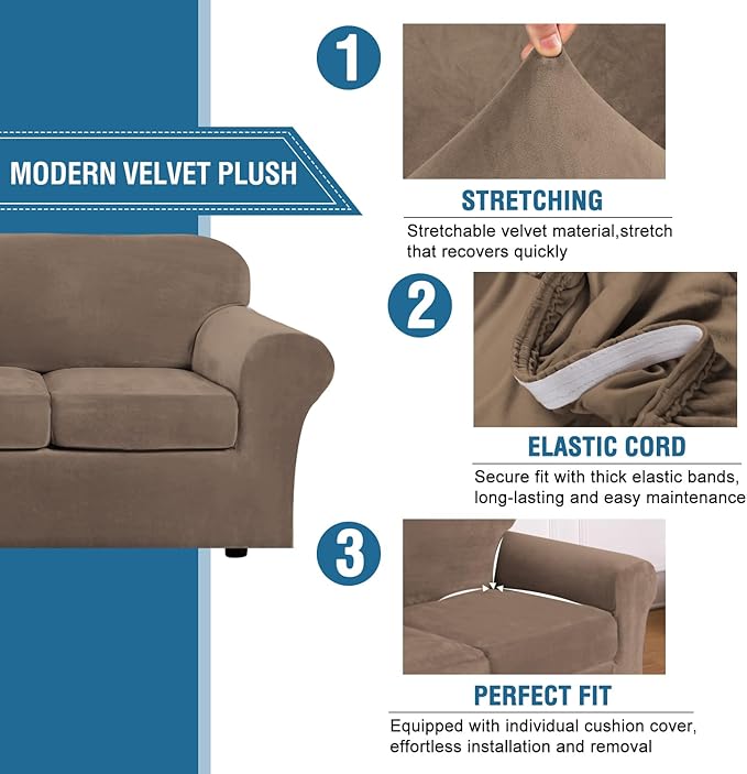 H.VERSAILTEX Rich Velvet Stretch 2 Piece Cover Chair Slipcover Sofa Cover