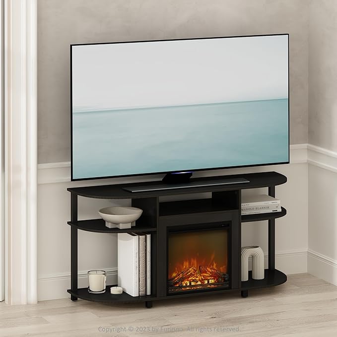 Furinno Jensen Fireplace TV Stand, NO Heat Decorative Electric Fireplace TV