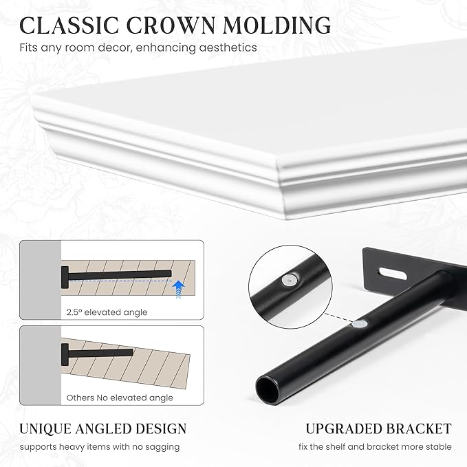 Fun Memories Floating Shelves 24 Inch Long, 9.3 Inch Deep Classic Crown Molding