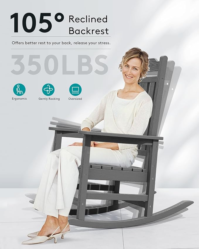 SERWALL Oversized Rocking Chair Set of 2 Outdoor, HDPE Outdoor Rocking Chair