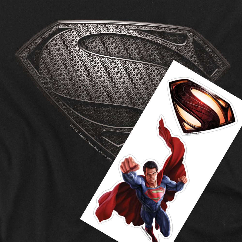 Popfunk Superman Man of Steel Movie Gray Shield Black T Shirt (Large)