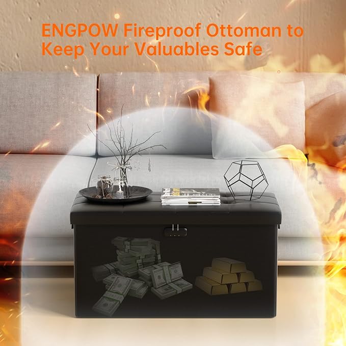 ENGPOW Storage Ottoman Bench, Fireproof Folding Bench