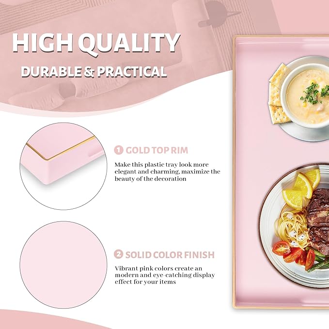 MAONAME Pink Serving Tray with Handles, Modern Decorative Tray