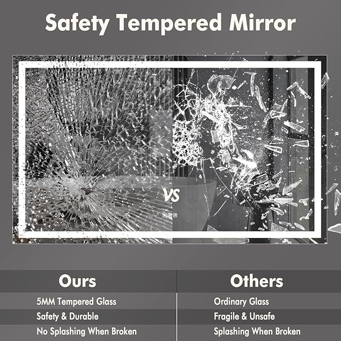 60 x 36 Inch Smart LED Bathroom Mirror，Dimmable Front + Backlit Illumination