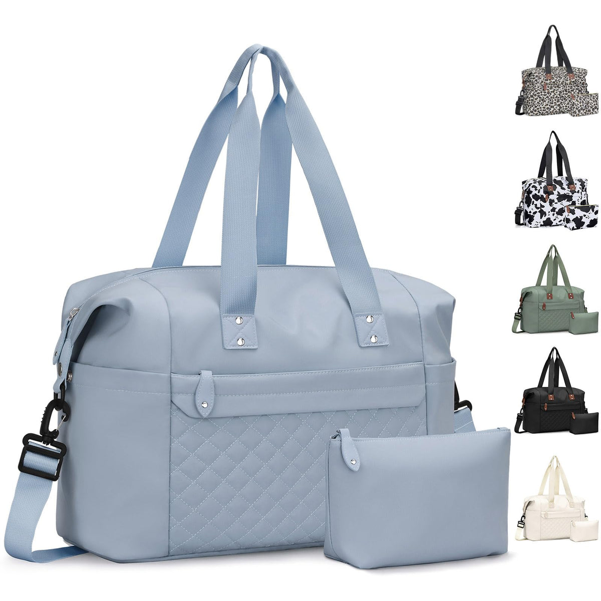 Pritent Travel Duffle Bag, Waterproof Weekender Overnight Hospital Bags for Women Men with Toiletry Bag Lightweight Personal Item Duffle Gym Bag for Travel, Airplanes, Sports(Blue, Medium)